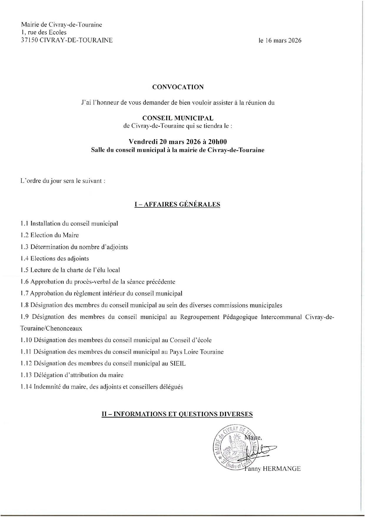 Convocation CM 20.03.2026